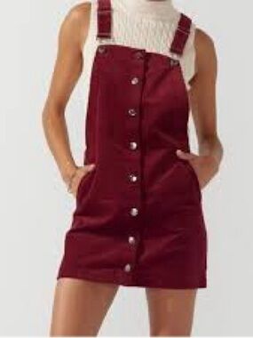 Francesca’s  Burgundy Button-Front Mini Pinafore Dress